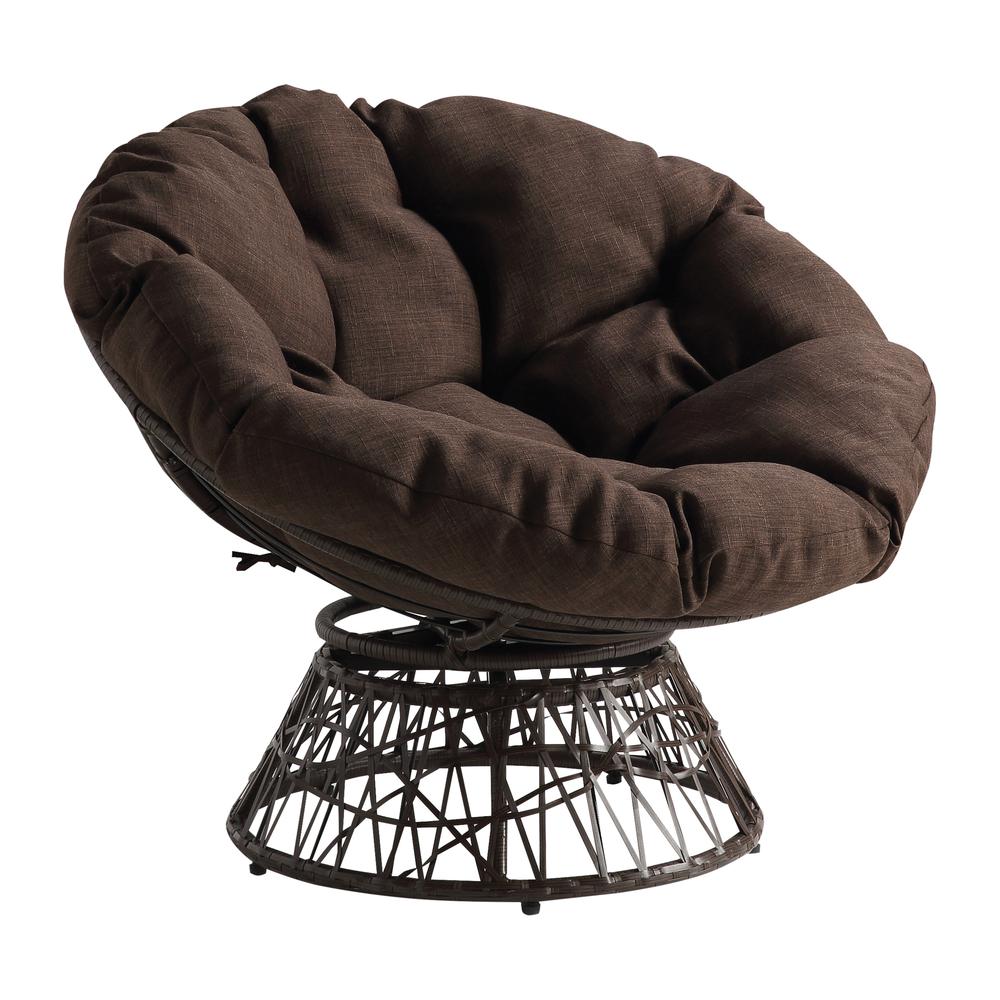 Papasan Chair with Brown Round Pillow Cushion and Brown Wicker Weave, BF25291BR-1