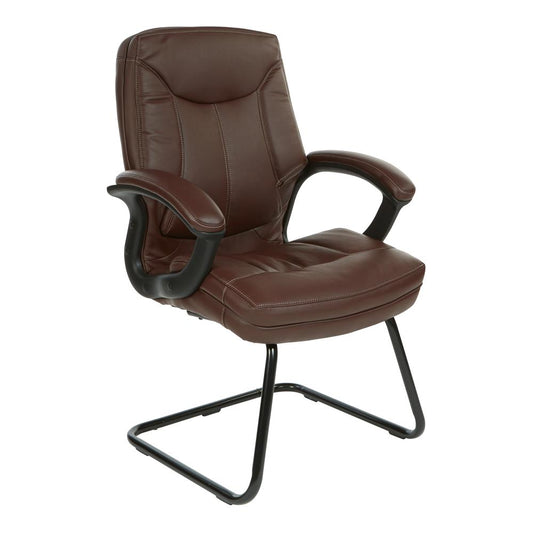 Executive Chocolate Faux Leather Visitor Chair with Contrast Stitching, FL6085-U24