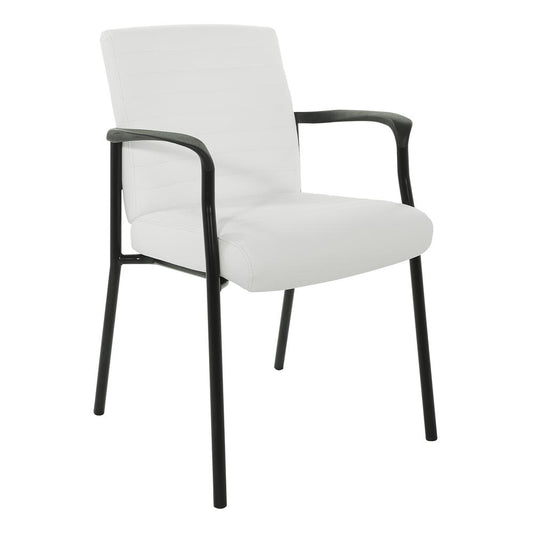 Guest Chair in White Faux Leather with Black Frame, FL38610-U11