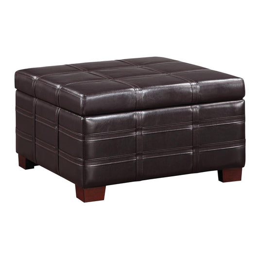 Detour Strap Square Storage Ottoman in Espresso Faux Leather, DTR3030S-E34