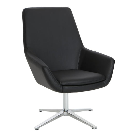 Modern Scoop Office Chair in Black Faux Leather with Aluminum Base, FL80228AL-U6