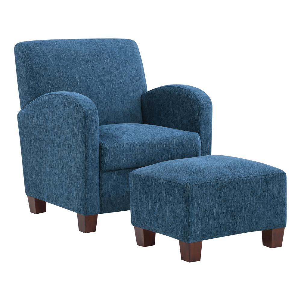 Aiden Chair & Ottoman Herringbone Navy with Medium Espresso Legs, ADN-H16