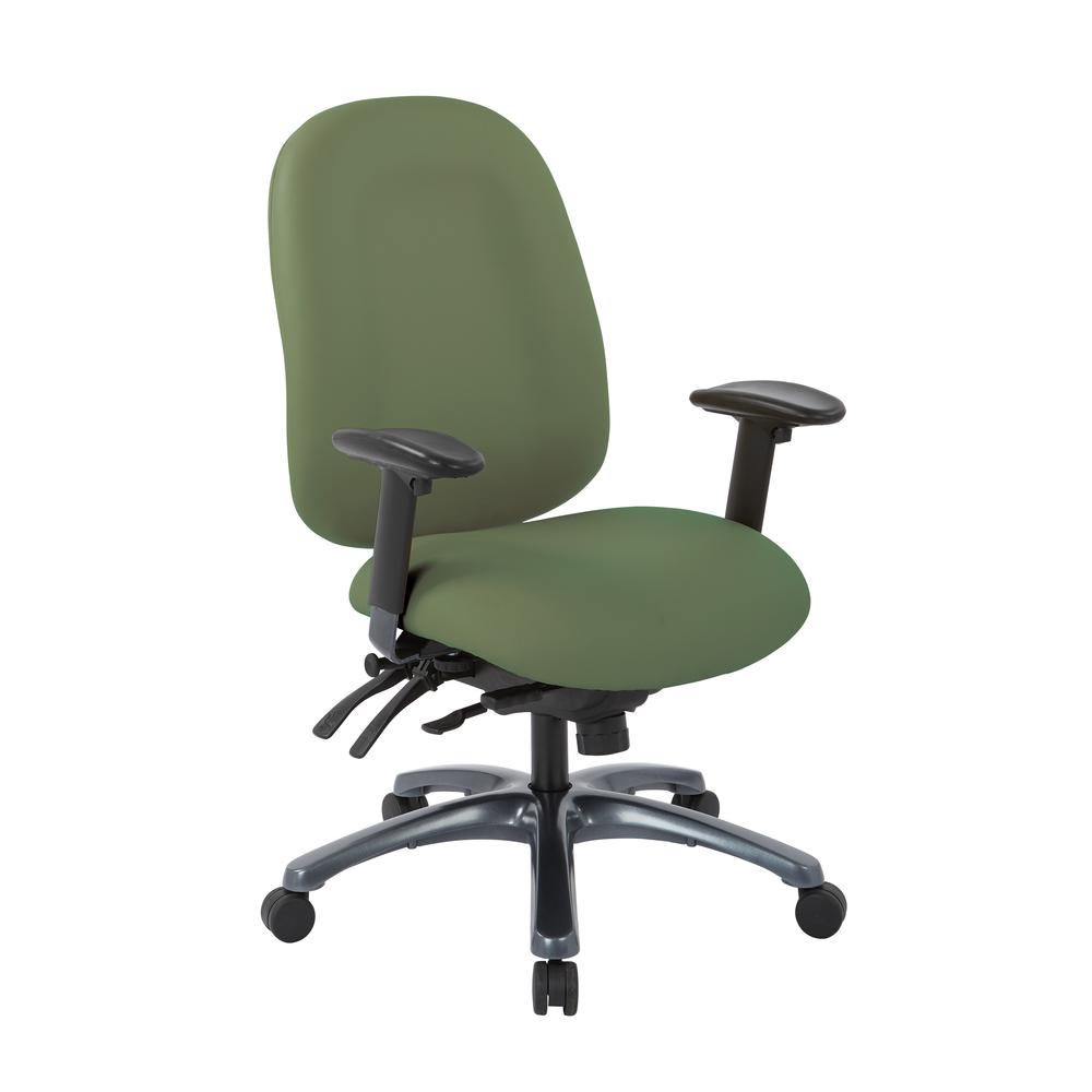 Multi-Function High Back Chair with Seat Slider and Titanium Finish Base in Dillon Sage, 8511-R106