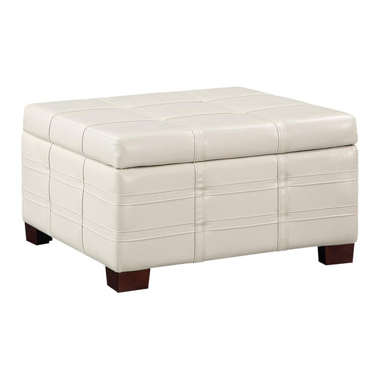 Detour Strap Square Storage Ottoman in Cream Faux Leather, DTR3030S-U28