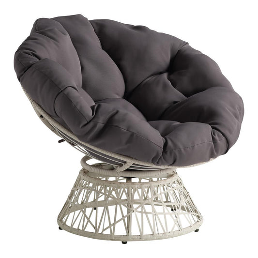 Papasan Chair with Grey Round Pillow Cushion and Cream Wicker Weave, BF29296CM-GRY