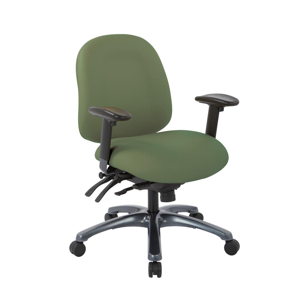 Multi-Function Mid Back Chair with Seat Slider and Titanium Finish Base in Dillon Sage, 8512-R106