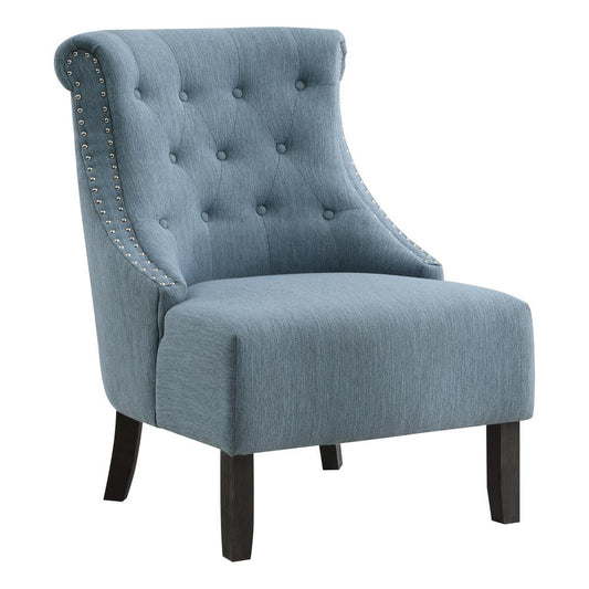 Evelyn Tufted Chair in Blue Fabric with Grey Wash Legs, SB586-B84