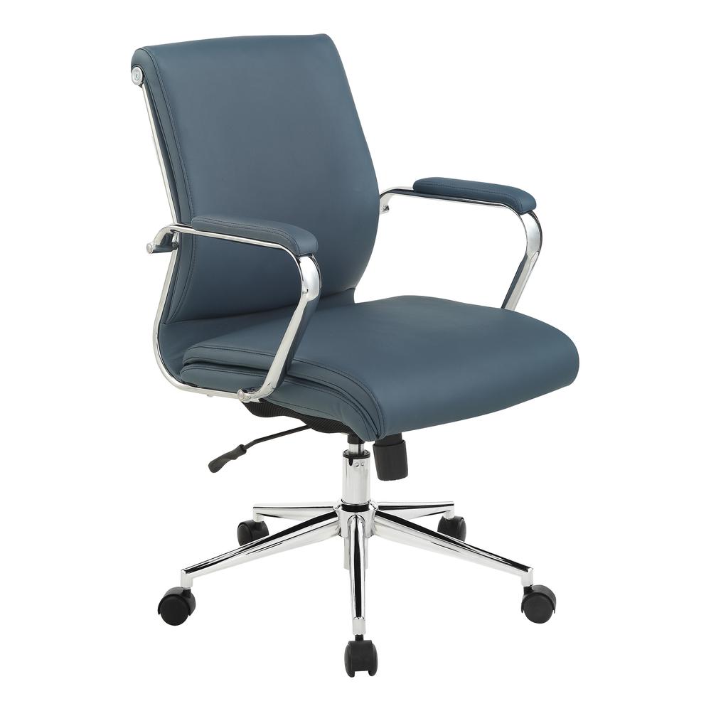 Mid Back Manager's Chair with Dillon Blue Antimicrobial Fabric and Chrome Base