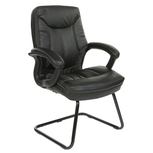 Executive Black Faux Leather Visitor Chair with Contrast Stitching, FL6085-U15