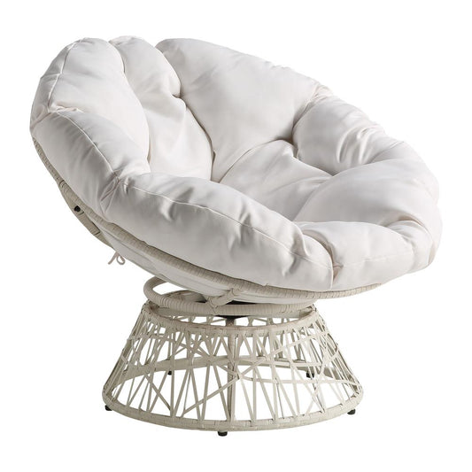 Papasan Chair with White Round Pillow Cushion and White Wicker Weave, BF25296WH-11