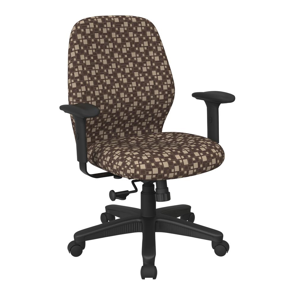 Mid Back 2-to-1 synchro Tilt Chair with 2 -Way Adjustable Soft padded Arms in City Park Walnut fabric, 3121-K110