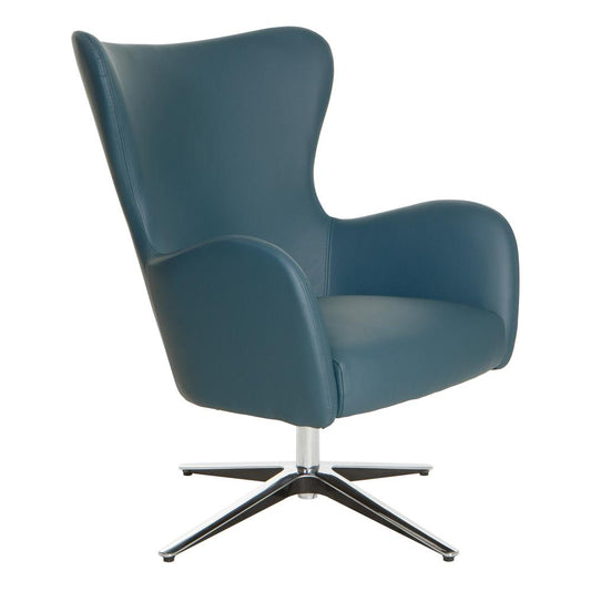 Wilma Swivel Armchair in Dillon Blue Faux Leather with 4 Star Aluminum Base, LS5387AL-R105