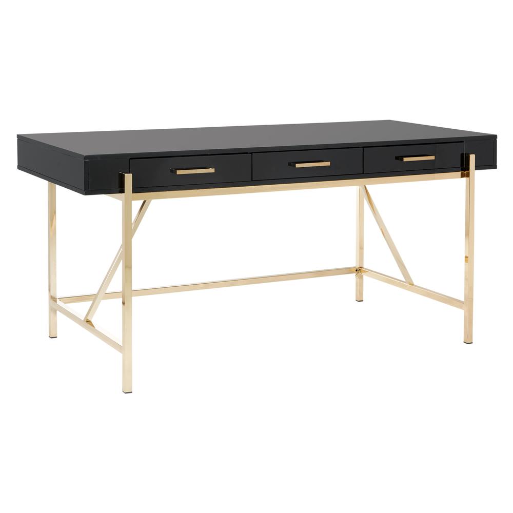 Broadway Desk with Black Gloss Finish and Gold Frame, BWY65-BLK