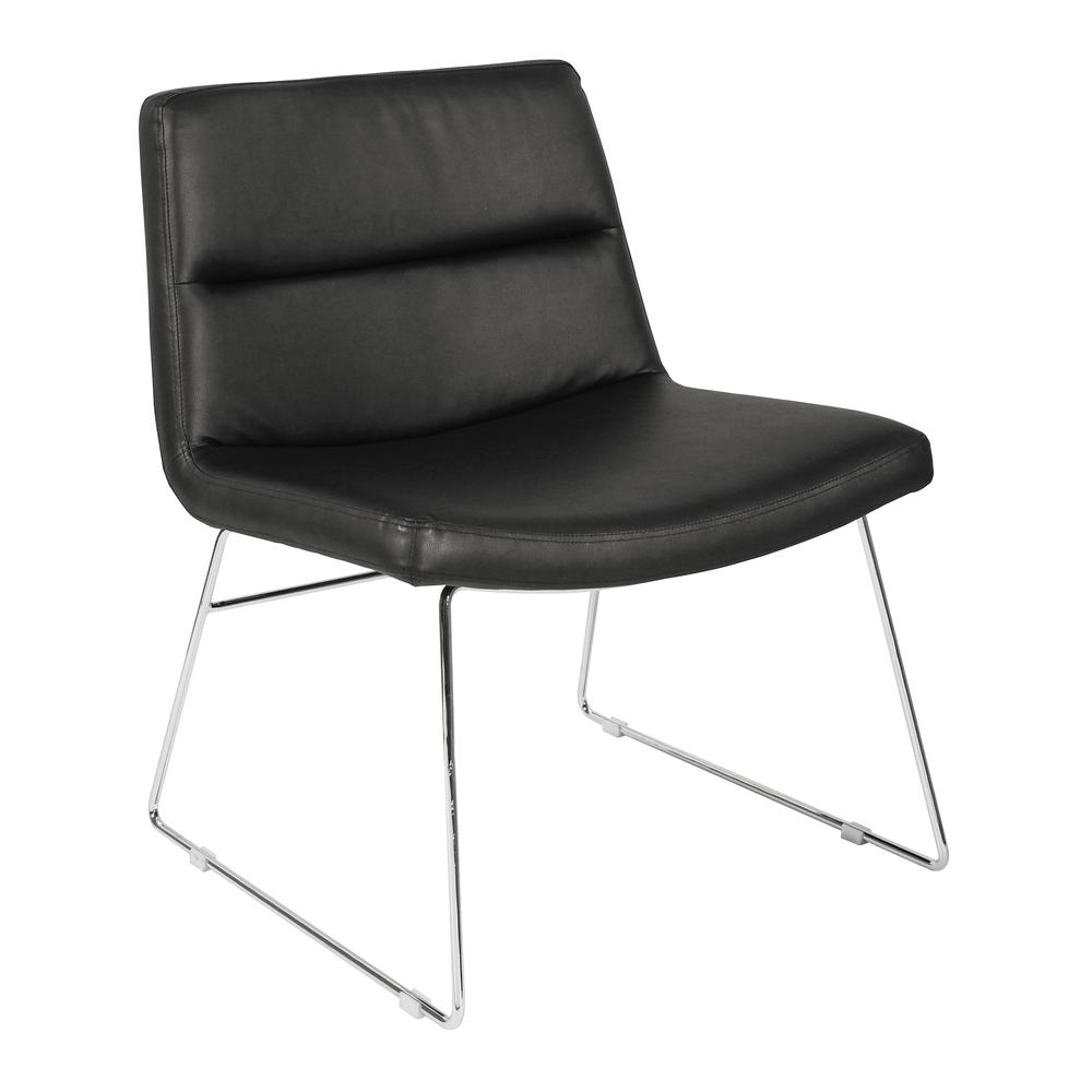 Thompson Chair in Black Faux Leather with Chrome Sled Base, THP-U6