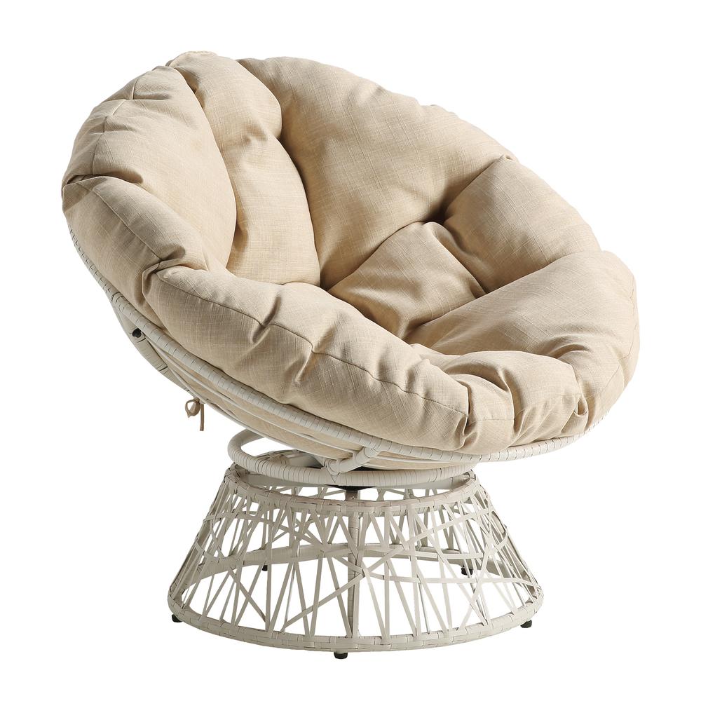 Papasan Chair with Cream Round Pillow Cushion and Cream Wicker Weave, BF29296CM-M52