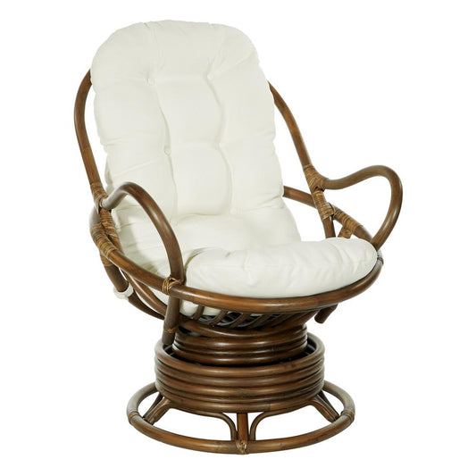 Kauai Rattan Swivel Rocker Chair in Linen Fabric and Brown Frame, KAU320-LIN