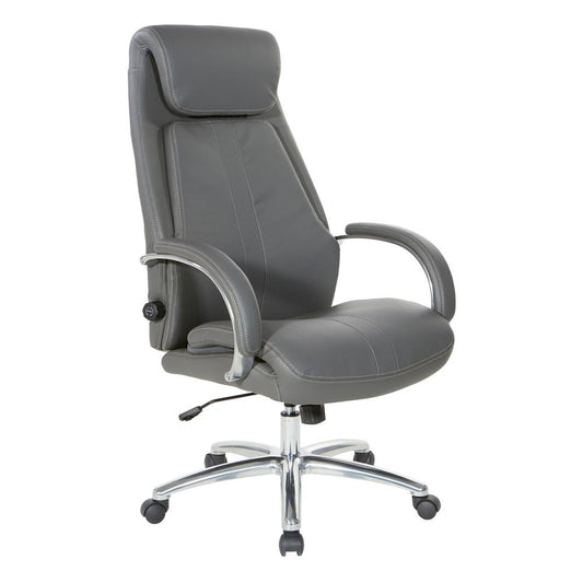 Grey Bonded Leather Executive Chair with Padded Polished Aluminum Arms and Chrome Base, EC62119AL-EC2