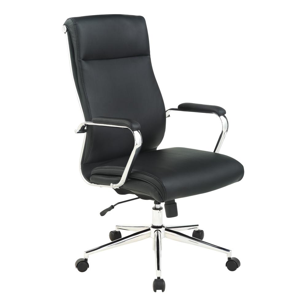 High Back Manager's Chair with Dillon Black Antimicrobial Fabric and Chrome Base