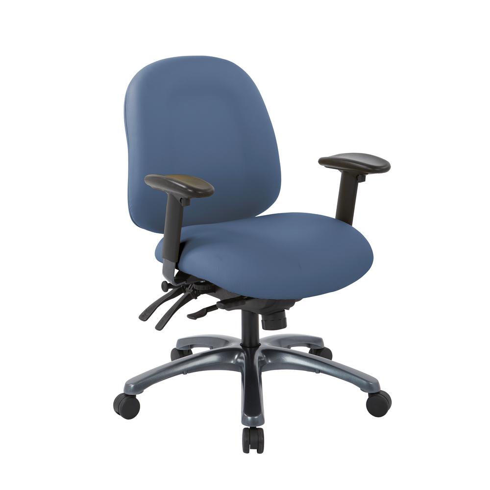 Multi-Function Mid Back Chair with Seat Slider and Titanium Finish Base in Dillon Blue, 8512-R105