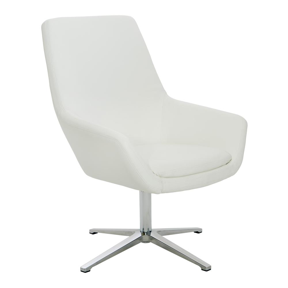 Modern Scoop Office Chair in White Faux Leather with Aluminum Base, FL80228AL-U11