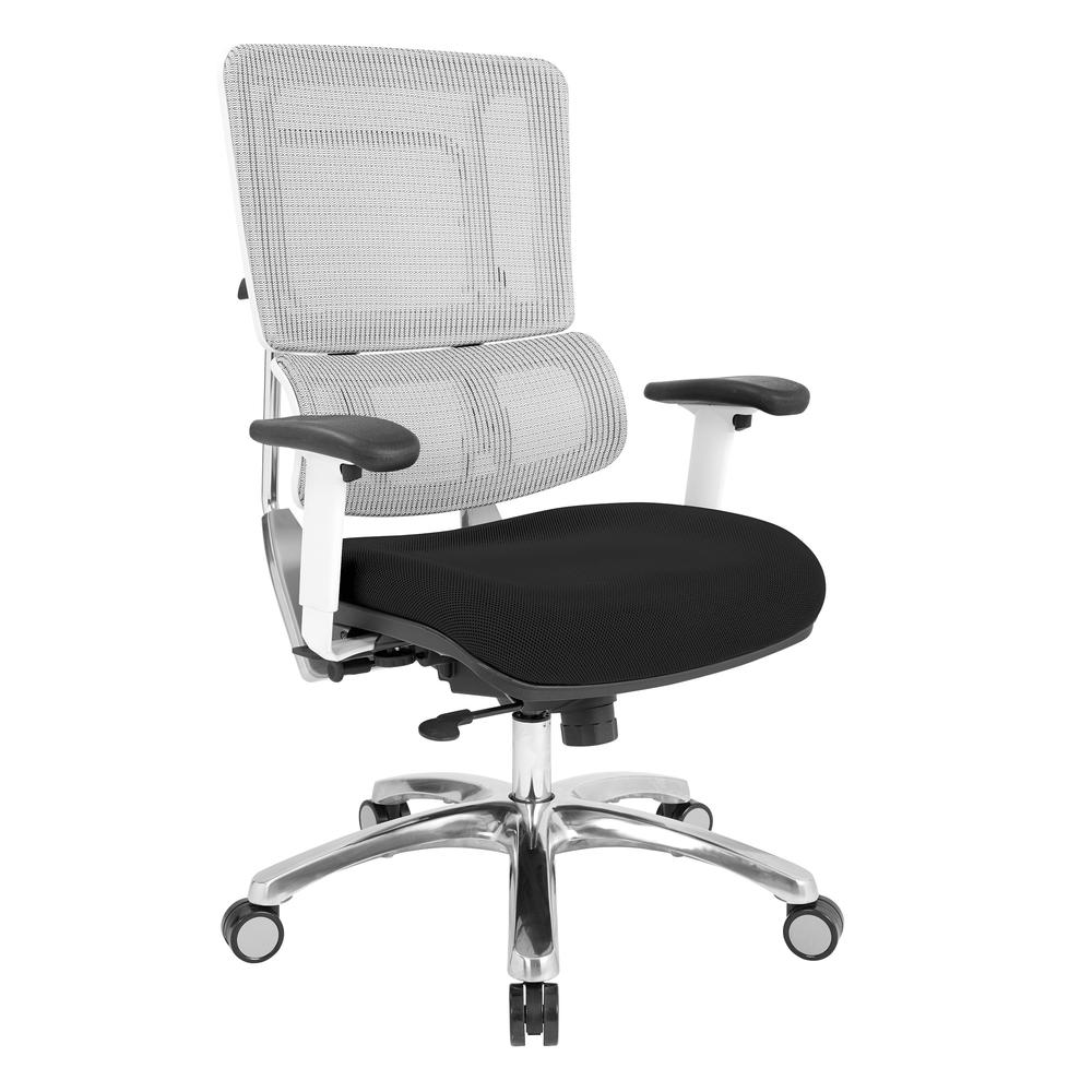 Breathable White Vertical Mesh Chair with Custom Fabric Seat and Polished Aluminum Base, 99661W-3M