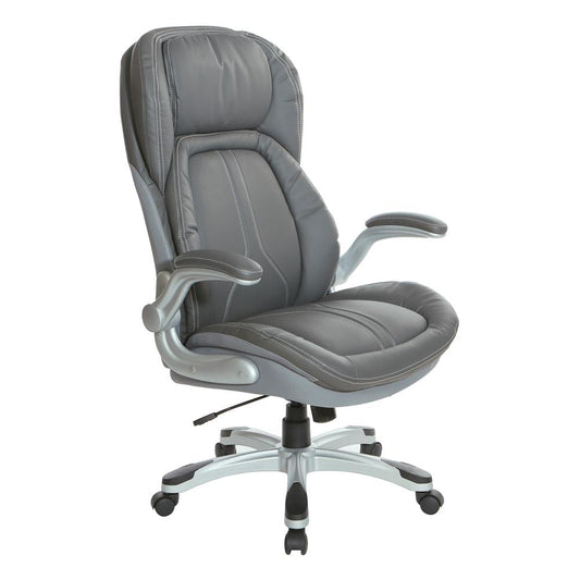 Grey Bonded Leather Executive Chair with Padded Flip Arms and Silver Base, ECH620636-EC2