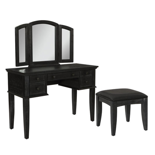 Farmhouse Basics Vanity with Mirror and Bench 2/CTN in Rustic Black Finish, BP-4200-056B