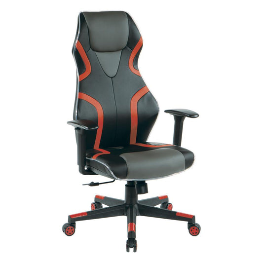 Rogue Gaming Chair in Black Faux Leather with Red Trim and Accents with Controllable RGB LED Light piping., ROG25-RD