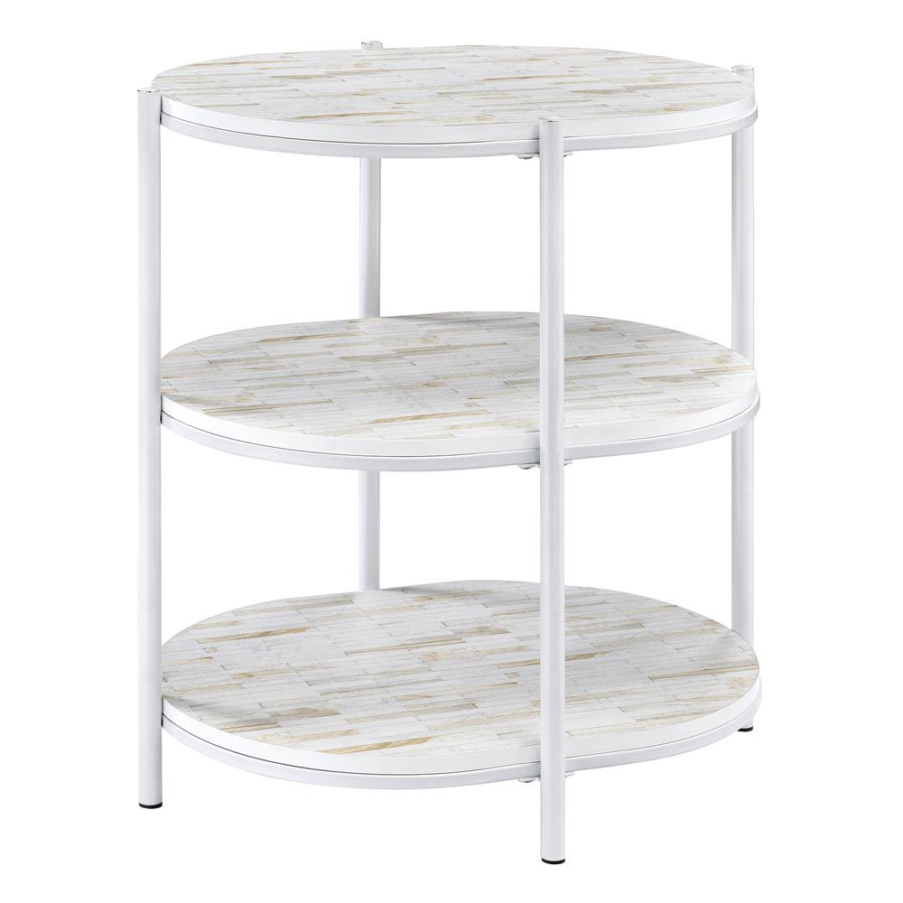 Renton 3-Tier Oval Table with White Mosaic Shelves and White Frame