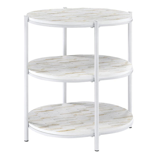 Renton 3-Tier Oval Table with White Mosaic Shelves and White Frame