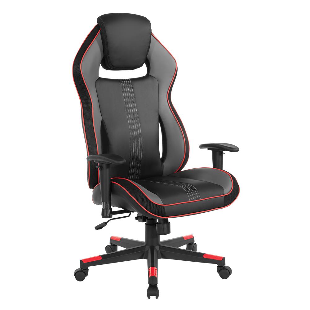 BOA II Gaming Chair in Bonded Leather with Red Accents, BOA225-RD