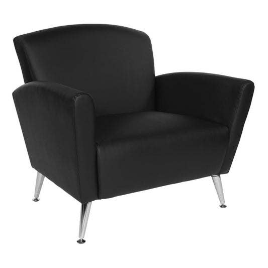 Club Chair in Dillon Black Bonded Leather with Chrome Legs KD, SL50551-R107