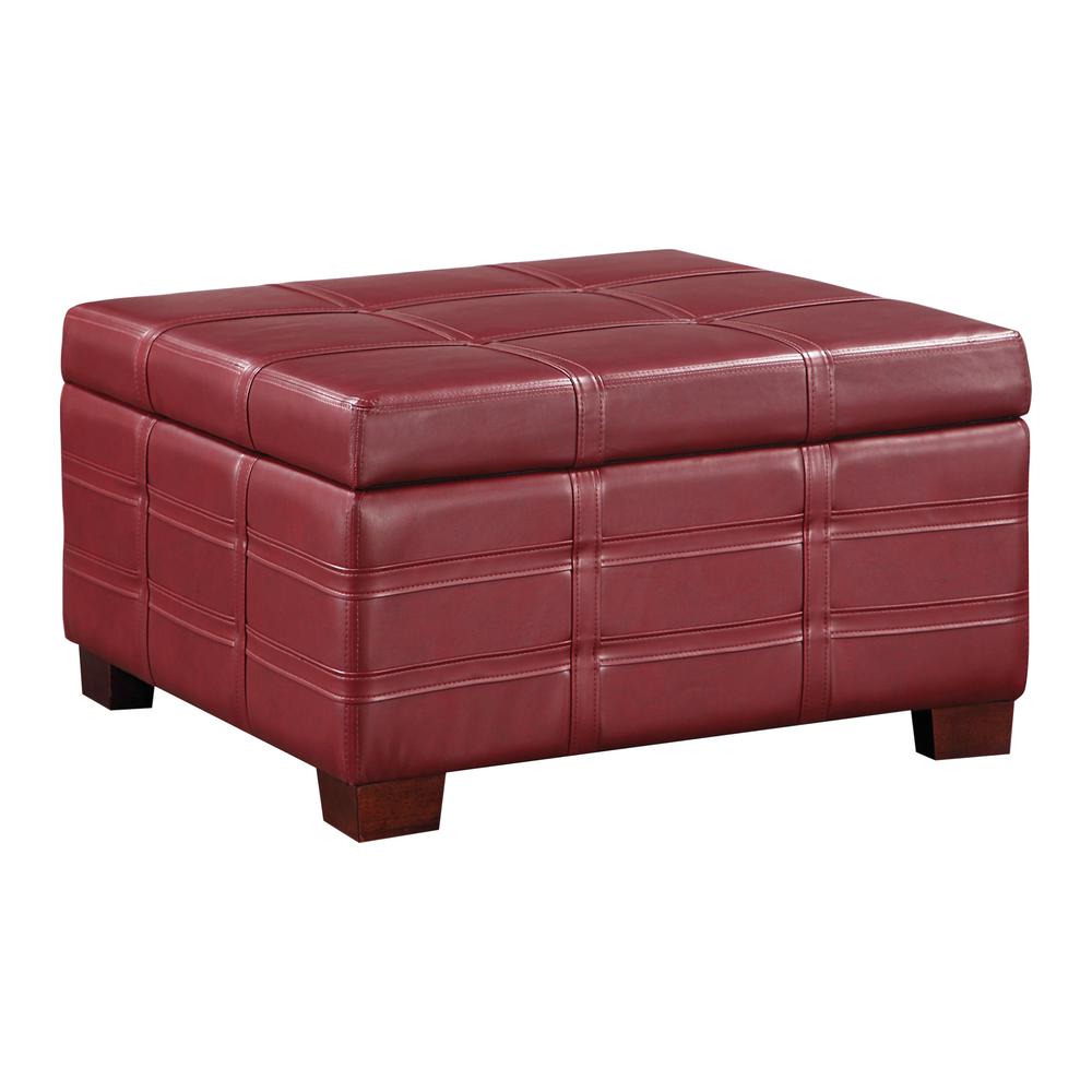 Detour Strap Square Storage Ottoman in Crimson Red Faux Leather, DTR3030S-RD