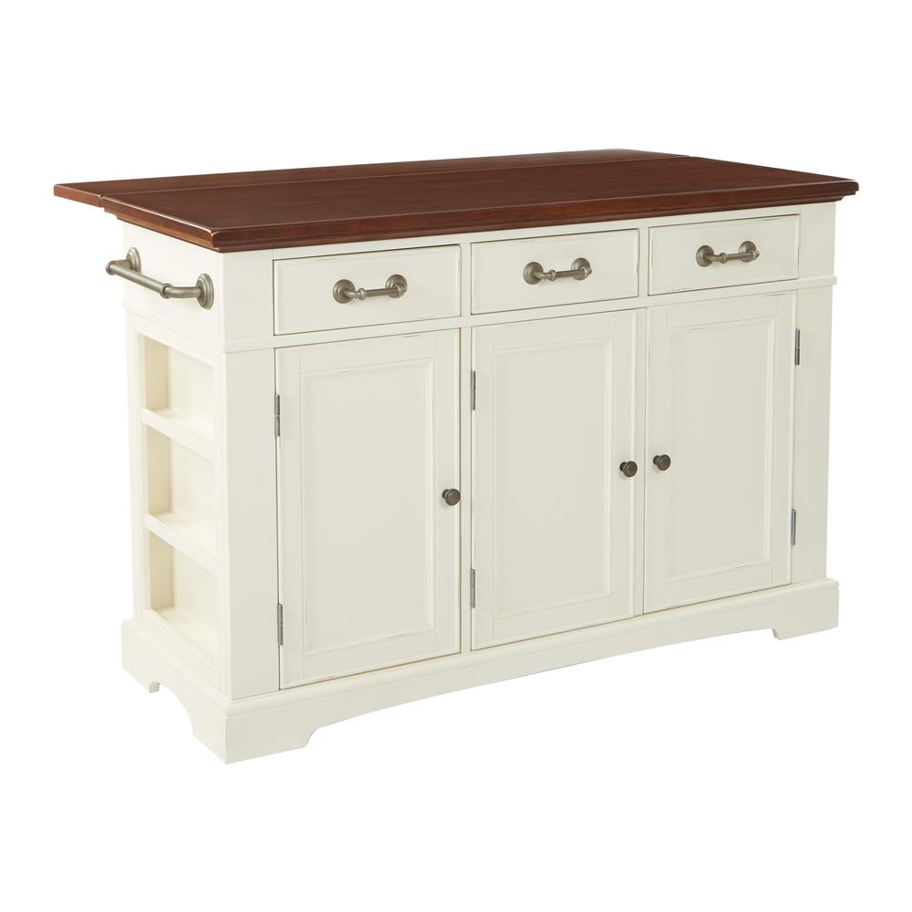 Country Kitchen Large Kitchen Island in White Finish with Vintage Oak Top with Drop Leaf, BP-4202-942DL