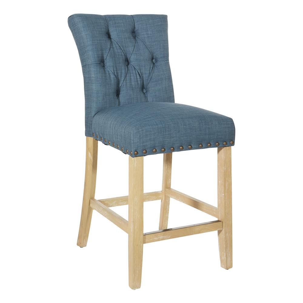 Preston 24" Counter Stool in Milford Indigo Fabric with Antique BRNZ NH and Kick Plate, 2-Pack, BP-PSBS24K-M36