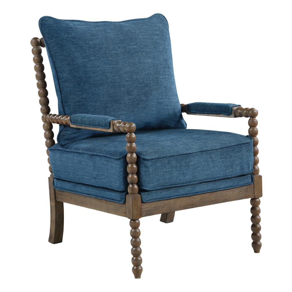 Fletcher Spindle Chair in Navy Fabric with Brush Charcoal Finish, FLR-H16