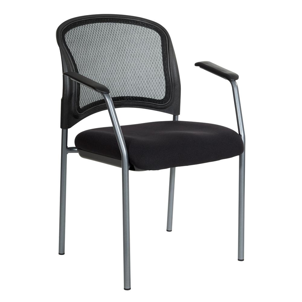 ProGrid Mesh Back with Padded Fabric Seat Visitor's Chair with Arms and Titanium Finish Frame, 86710R-30