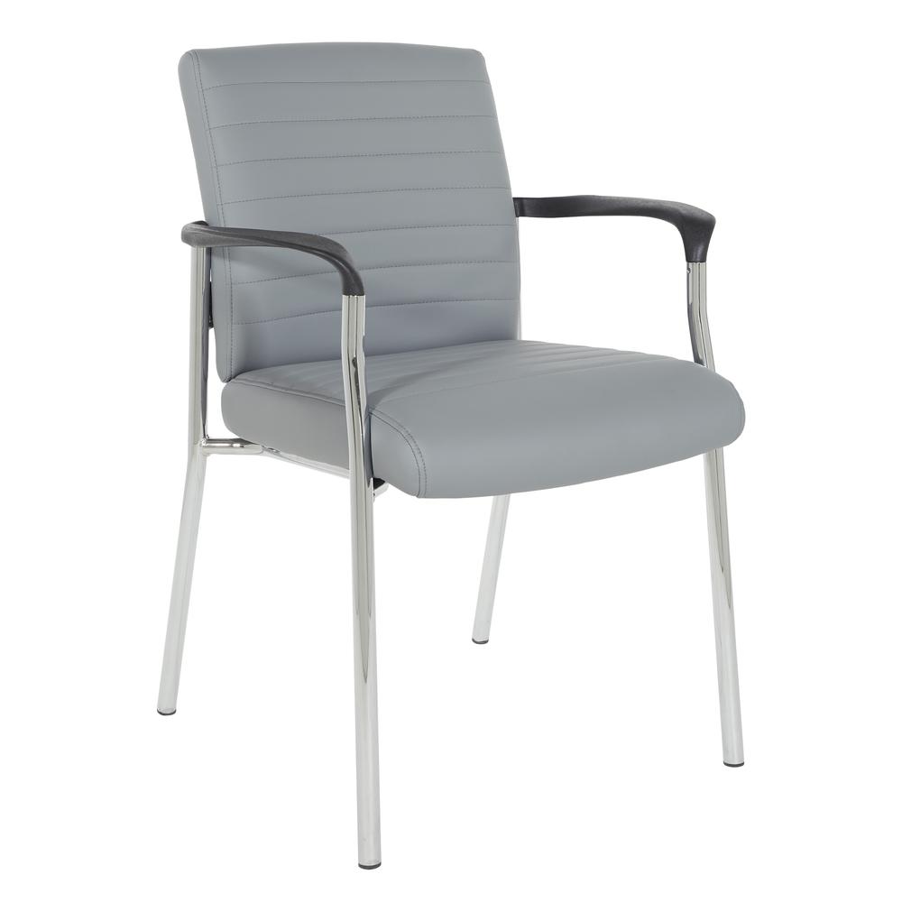 Guest Chair in Charcoal Grey Faux Leather with Chrome Frame, FL38610C-U42