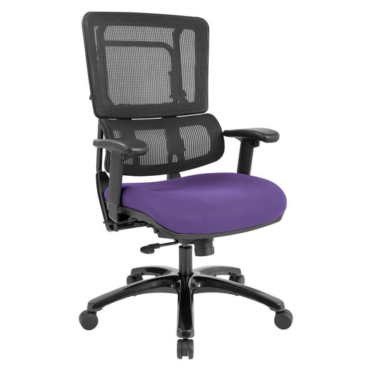 Vertical Black Mesh Back Chair with Shiny Black Base and Custom Fabric Seat, 99663B-512