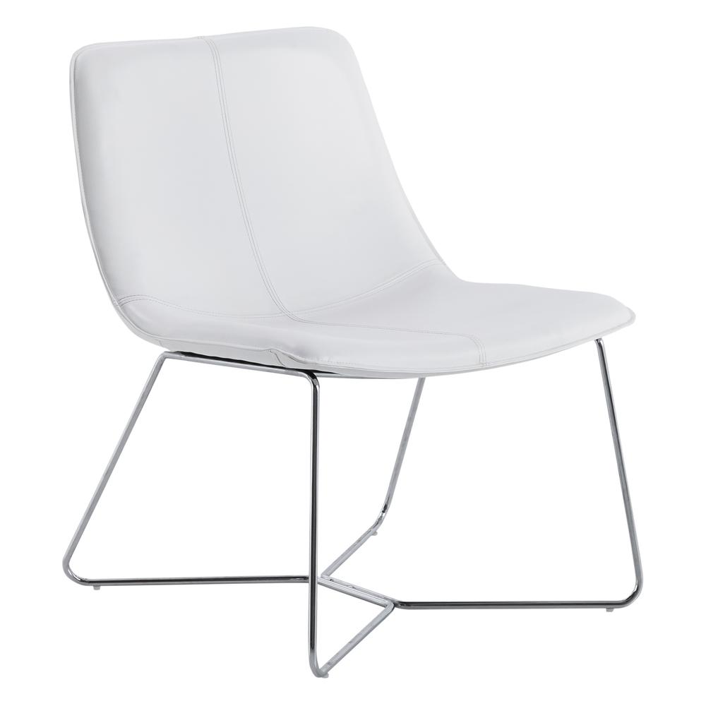 Grayson Accent Chair in White Faux Leather with Chrome Base, GYSC-W32