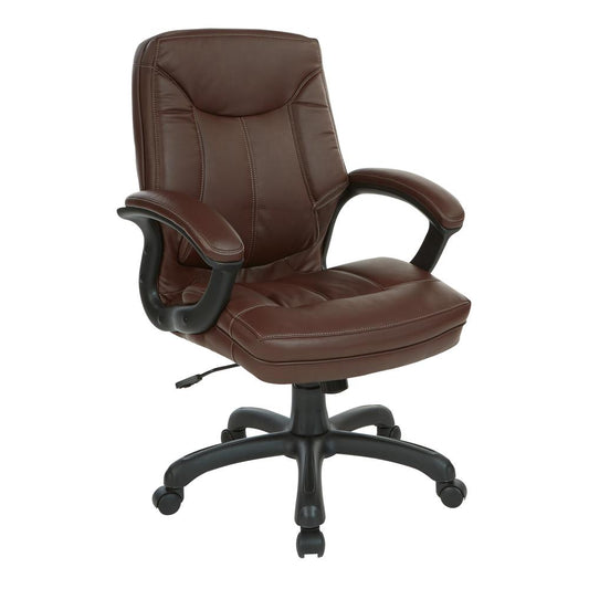 Executive Mid Back Chocolate Faux Leather Chair with Contrast Stitching, FL6081-U24