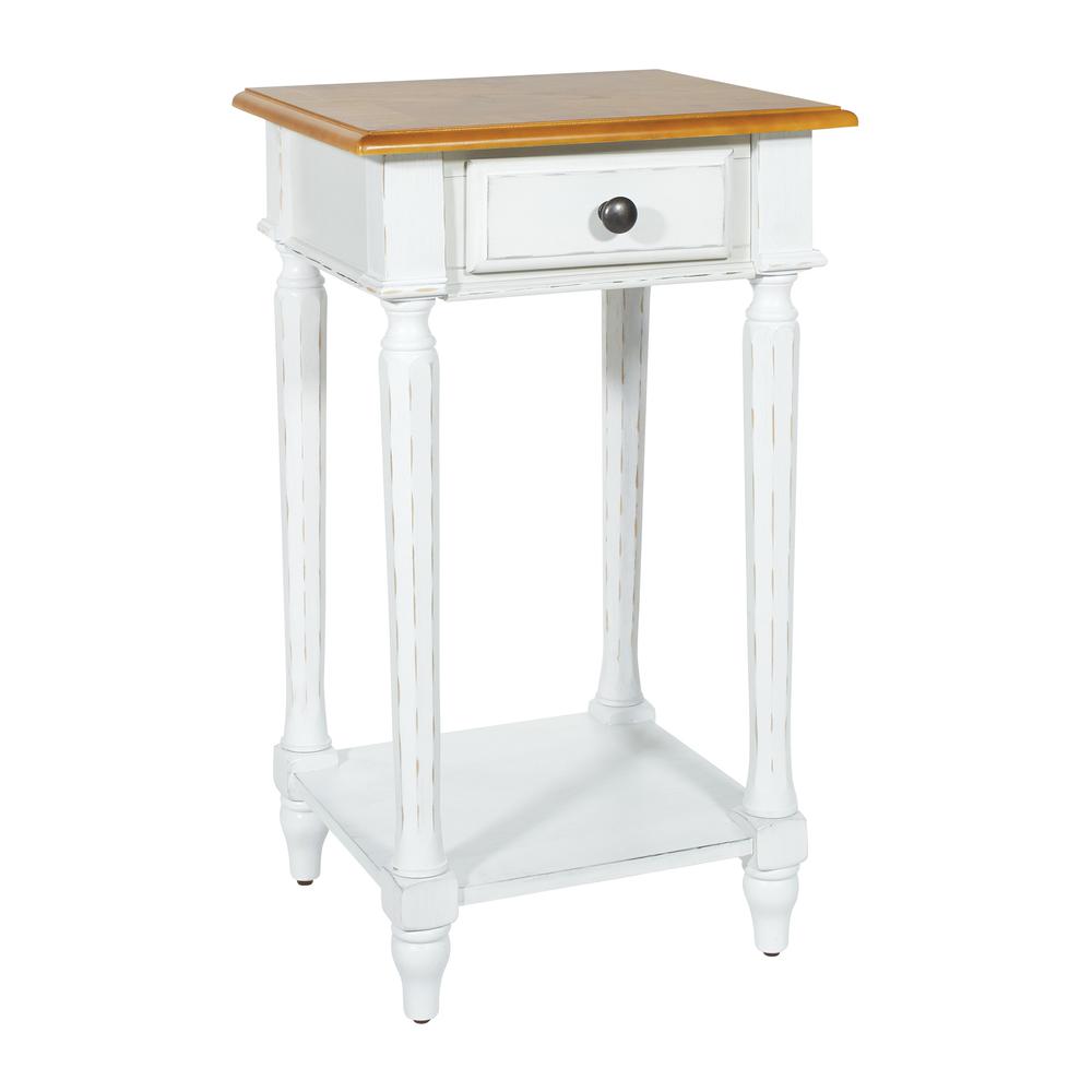 Medford Side Table with white distressed faces with natural veneer tops, MED08-DWH