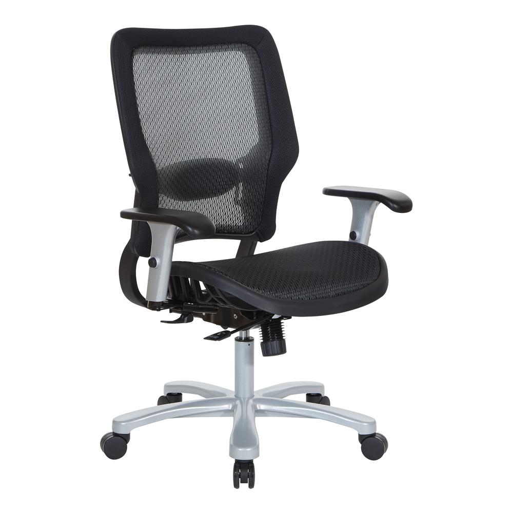 Air Grid Seat and Back Big & Tall Chair with Adjustable Lumbar Support, 2-Way Adjustable Arms and Aluminum Silver Base, 63-11A653R