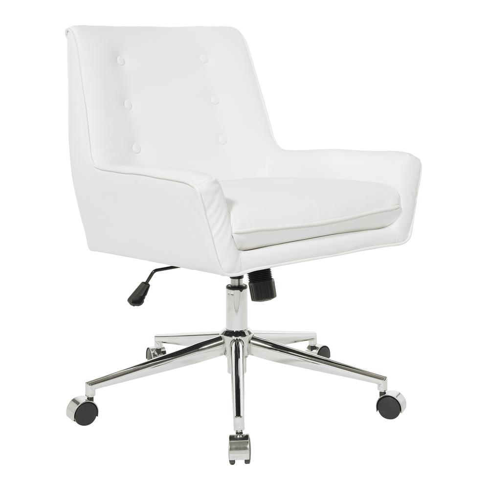 Quinn Office Chair in White Faux Leather with Chrome Base KD, QUN26-W32