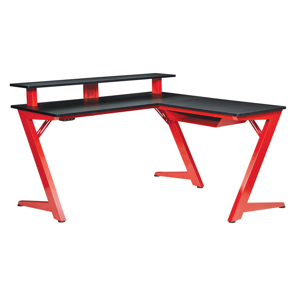 Avatar Battlestation L-Shape Gaming Desk with Carbon Top and Matte Red Legs, AVA25-RD