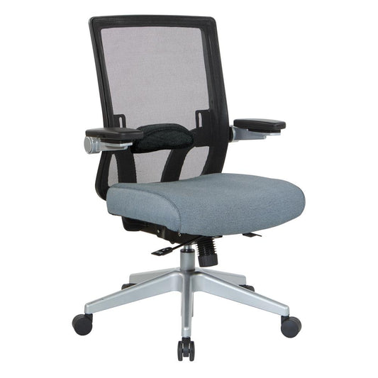 Manager's Chair with Breathable Mesh Back and Blue Fabric Seat with a Silver Base. , 867-B76N64R