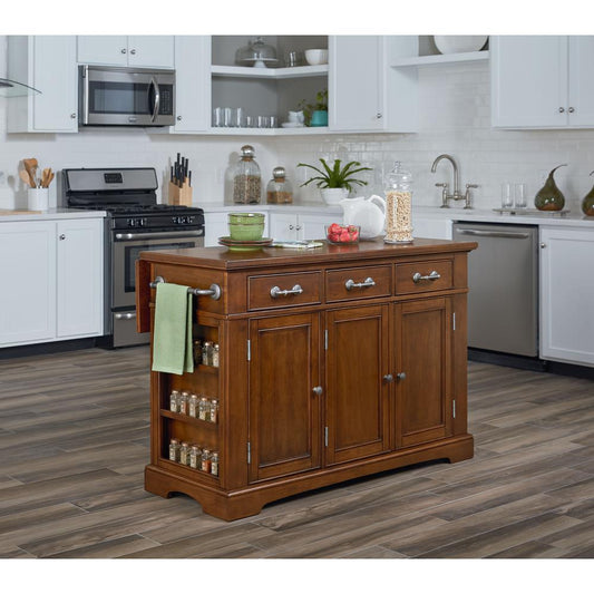 Country Kitchen Large Kitchen Island in Vintage Oak Finish and Top with Drop Leaf, BP-4202-947DL