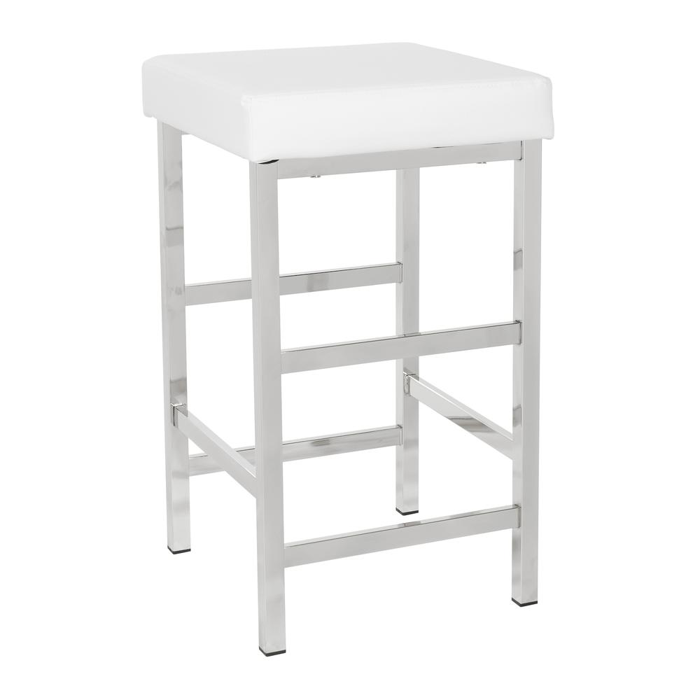 26" Backless Stool in White Fabric with Polished Chrome Legs, MET1326C-WH