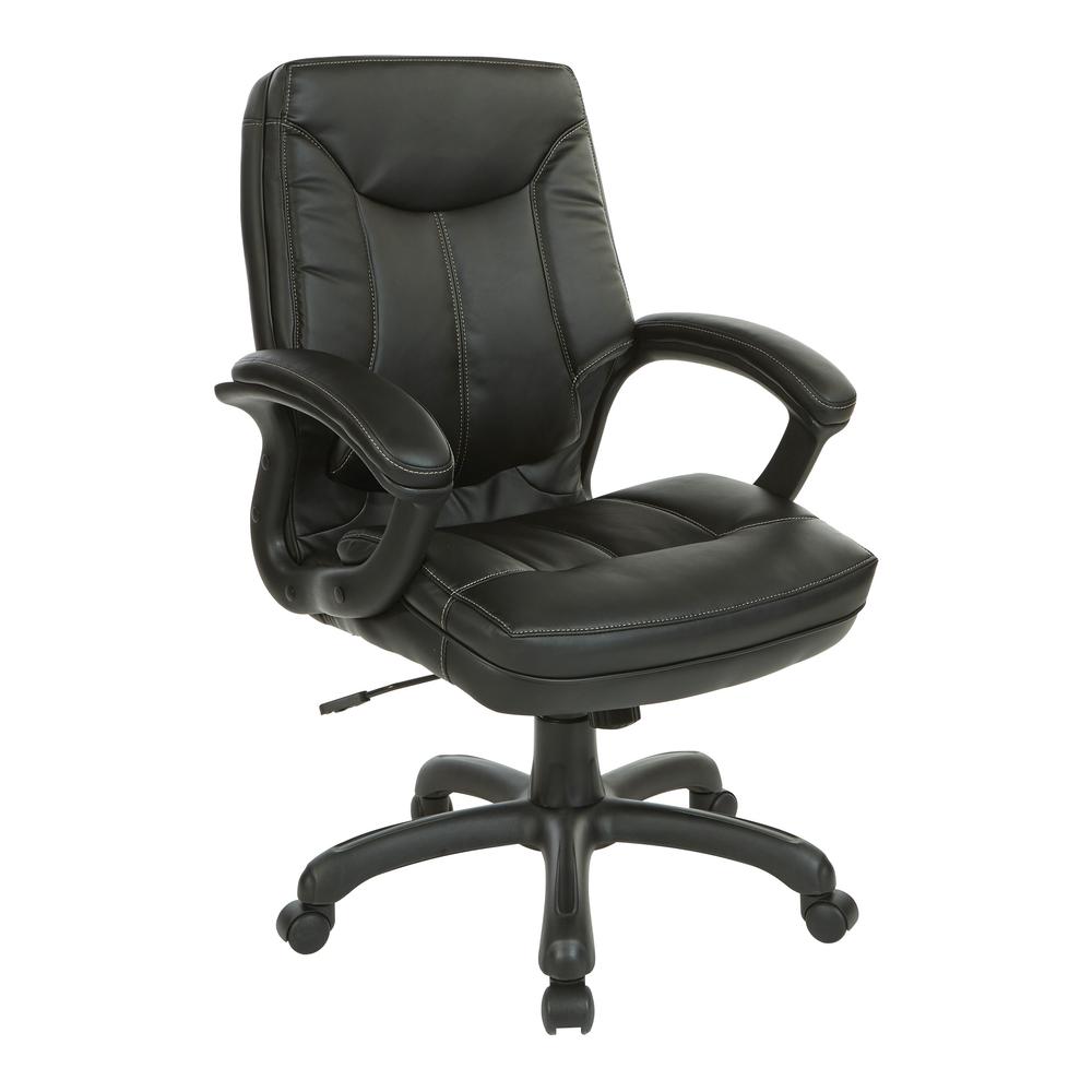 Executive Mid Back Black Faux Leather Chair with Contrast Stitching, FL6081-U15