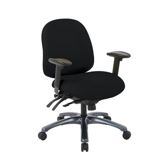 Multi-Function Mid Back Chair with Seat Slider and Titanium Finish Base in Dillon Black, 8512-R107